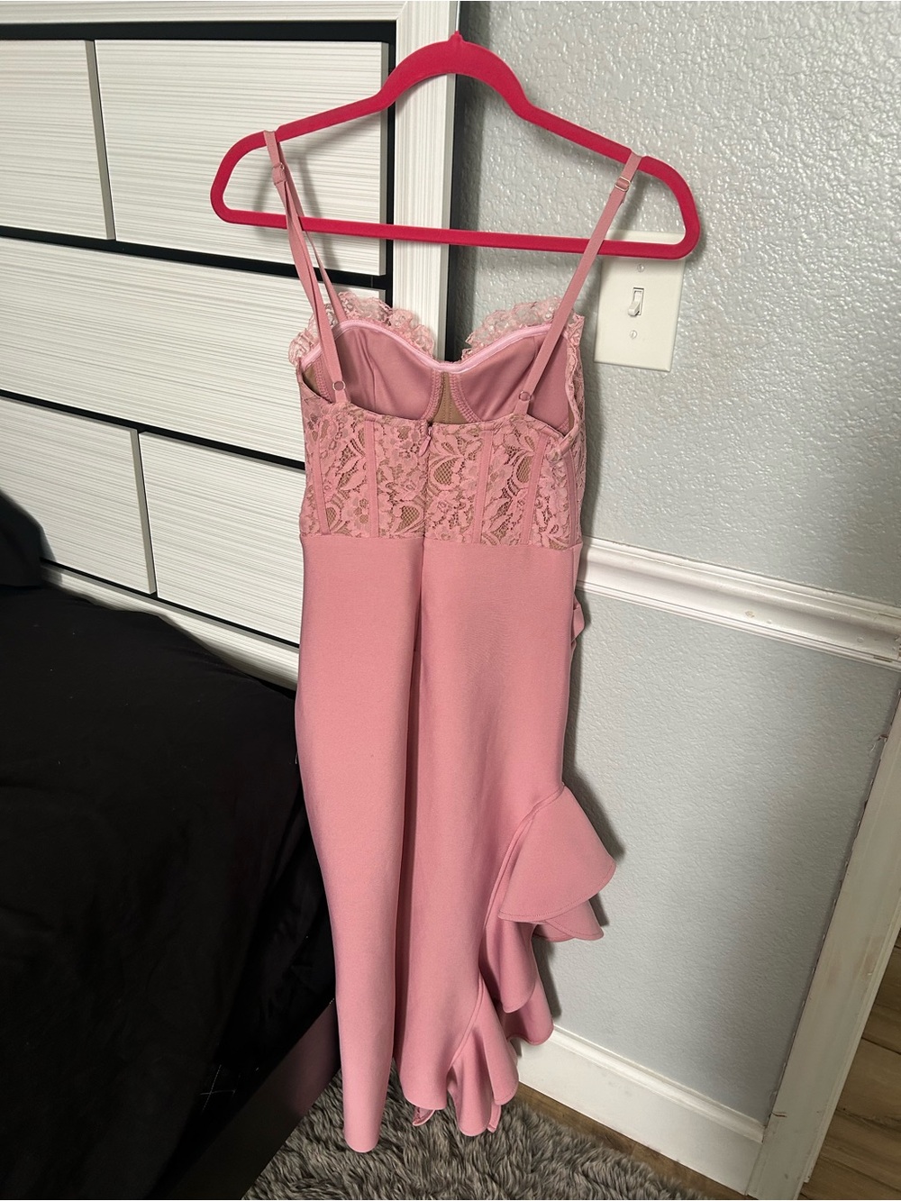 Pink Lace Bodice Ruffle Midi Dress - Picture 2 of 7